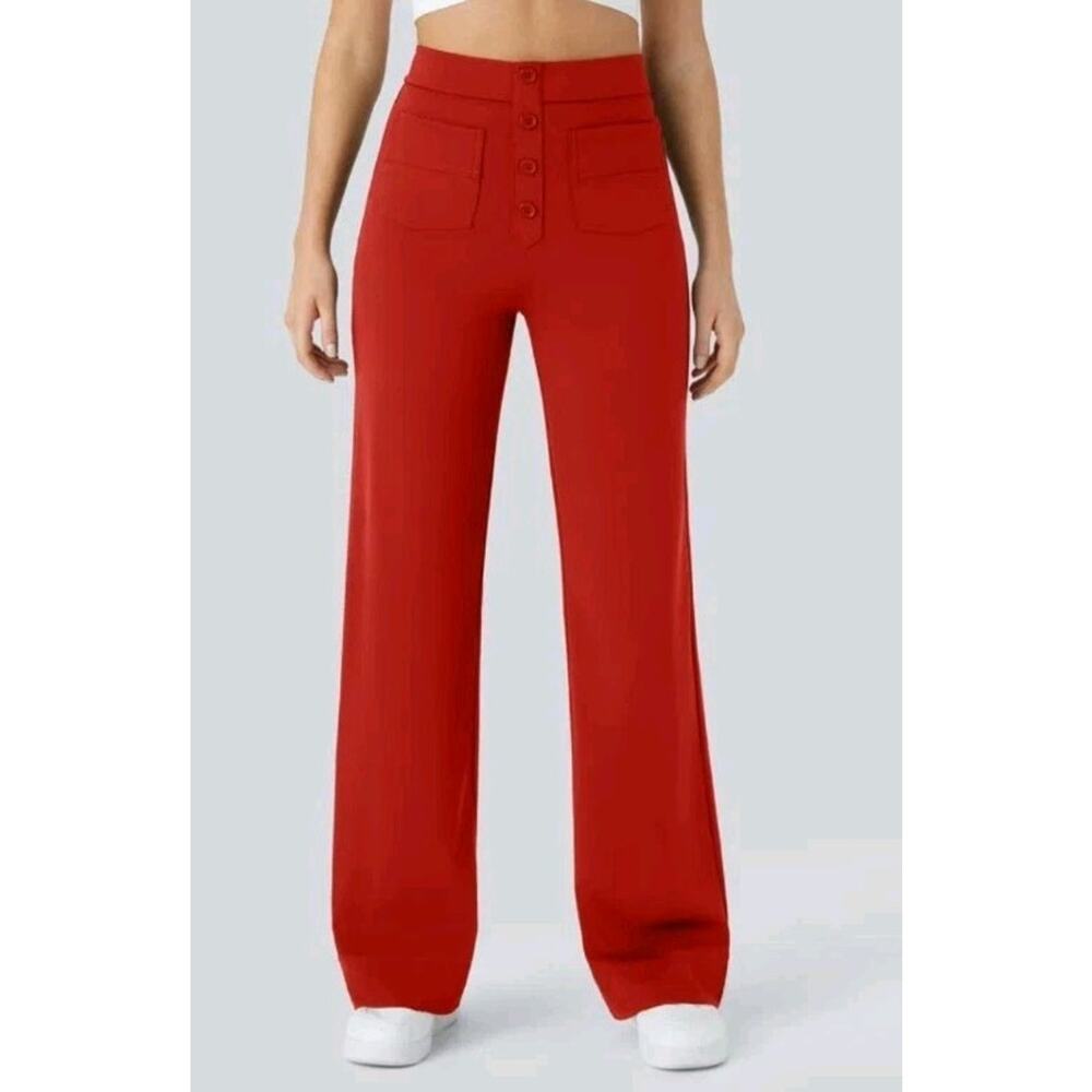 HALARA Wide Leg High-Rise Pants in Red